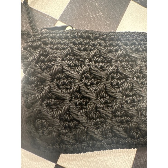 Black Crochet Small Pouch Coin Purse Zipper Wristlet Strap Handmade handbag - Picture 2 of 5